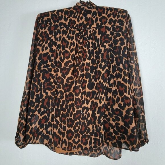 J. Crew Womens XL Brown Smocked Leopard Crinkle Chiffon Popover Top AS436 NWT - Picture 2 of 7